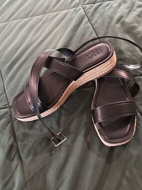 INC International Concepts Black Espadrille Platform Wrap Sandals